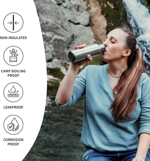 Alt view image 3 of 7 - Bambaw Stainless Steel Water Bottles 32 oz, Non-insulated Single Wall Metal Water Bottle Stainless Steel, Reusable & Eco Friendly, Dishwasher Safe Silver