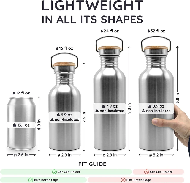 Alt view image 5 of 7 - Bambaw Stainless Steel Water Bottles 32 oz, Non-insulated Single Wall Metal Water Bottle Stainless Steel, Reusable & Eco Friendly, Dishwasher Safe Silver