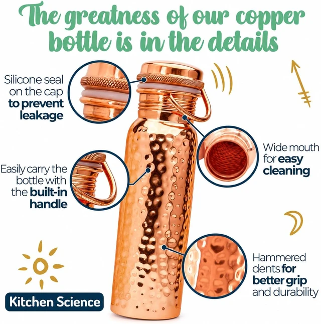 Alt view image 4 of 7 - Kitchen Science - Gift Set Pure Hammered Copper Water Bottle 34 oz With Handle, Canvas Sleeve & Sling