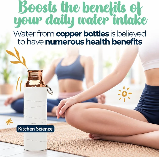 Alt view image 6 of 7 - Kitchen Science - Gift Set Pure Hammered Copper Water Bottle 34 oz With Handle, Canvas Sleeve & Sling