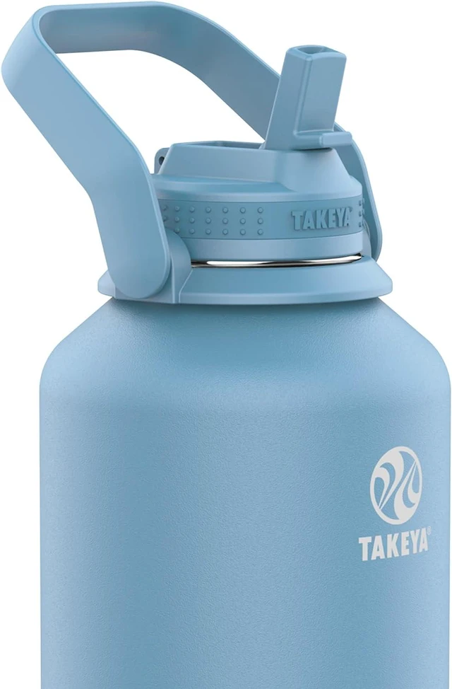 Alt view image 2 of 5 - Takeya 64 oz Actives Stainless Steel Water Bottle with Straw Lid Leakproof, Double-Wall Insulated, Keeps Drinks Cold 24 hrs/Hot 12 hrs, BPA-Free, Powder-Coated, Gym & Travel, Bluestone