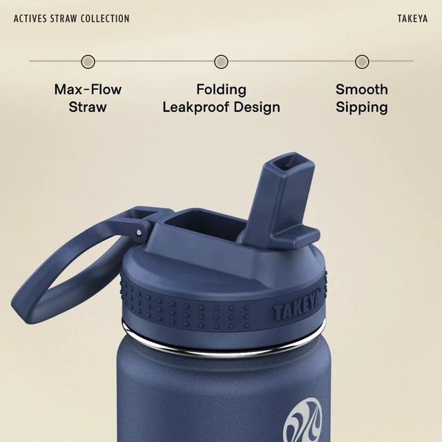 Alt view image 4 of 5 - Takeya 64 oz Actives Stainless Steel Water Bottle with Straw Lid Leakproof, Double-Wall Insulated, Keeps Drinks Cold 24 hrs/Hot 12 hrs, BPA-Free, Powder-Coated, Gym & Travel, Bluestone