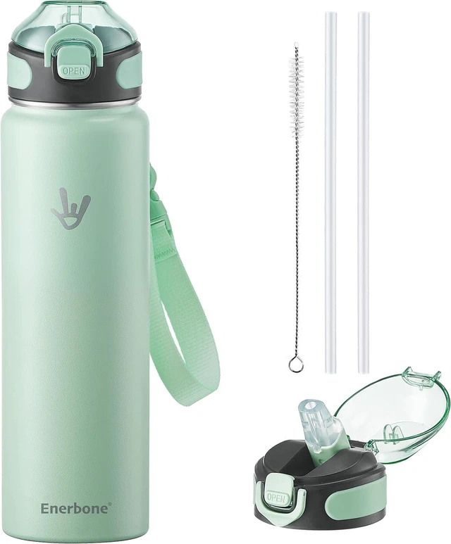 Main image of Enerbone 32 oz Insulated Water Bottle, Stainless Steel Bottle with Carrying Strap, Double-Wall Vacuum Insulation Design, Leakproof Sports Bottle with Straw, Keep Drinks Cold or Hot for Hours