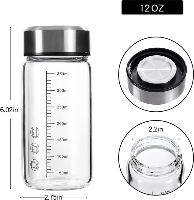 Alt view image 2 of 7 - 12Oz Small Glass Water Bottle with Lid and Sleeve,0.15in/3.8mm Thick Shaker Bottles for Protein Mixes,Juicing,Smoothies, Infused Water,Beverage,Reusable Small Glass Bottle