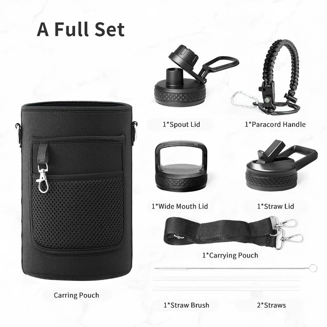 Alt view image 6 of 7 - Trebo 64 oz Water Bottle Stainless Steel with 3 Lids, Paracord Handle & Bag
