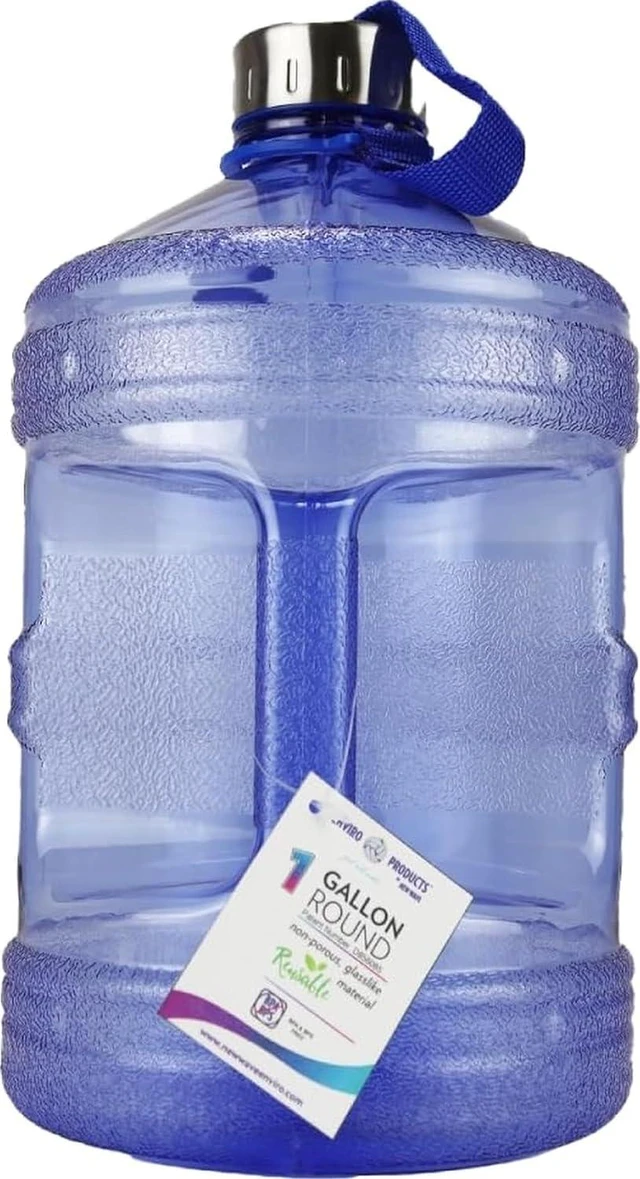 Main image of New Wave Enviro Iconic 1 Gallon Round BPA Free Water Bottle with Stainless Steel Cap and Integrated Handle, Ideal for Gym and Outdoor Life, Blue