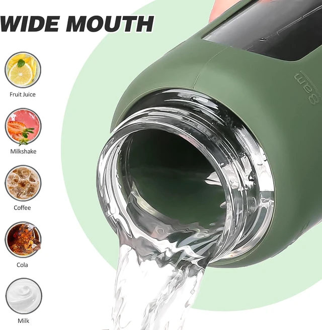 Alt view image 5 of 7 - 24oz Glass Water Bottle with Straw and 2 Lids, Olive