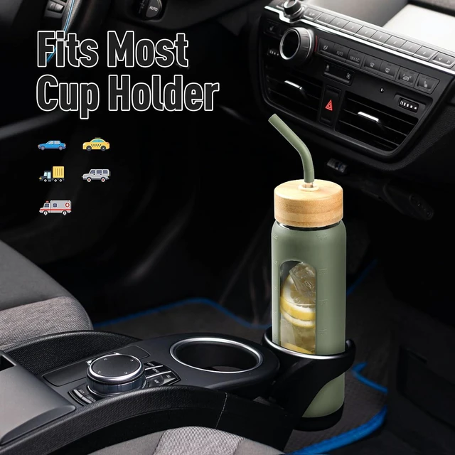Alt view image 6 of 7 - 24oz Glass Water Bottle with Straw and 2 Lids, Olive