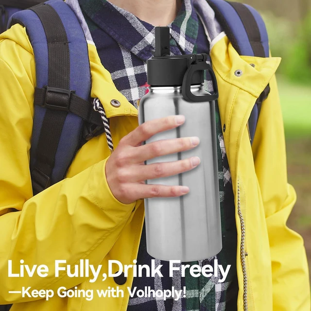 Alt view image 7 of 7 - Volhoply 32 oz Water Bottles Bulk 4 Pack with Straw Lid & Spout Lid,Insulated Sports Water Bottle,Double Wall Vacuum Stainless Steel Cups,Leakproof Wide Mouth Metal Flask for Travel(Silver,4)