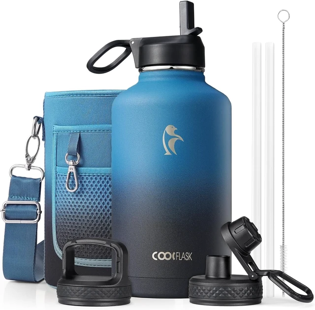 Main image of Coolflask Half Gallon Water Bottle Insulated with Straw & 3 Leakproof Lids