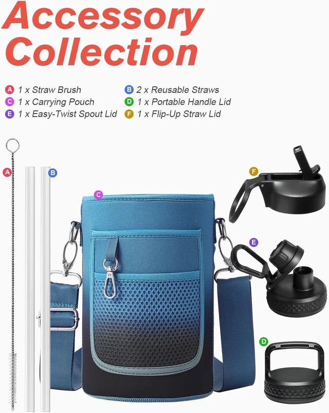Alt view image 7 of 7 - Coolflask Half Gallon Water Bottle Insulated with Straw & 3 Leakproof Lids