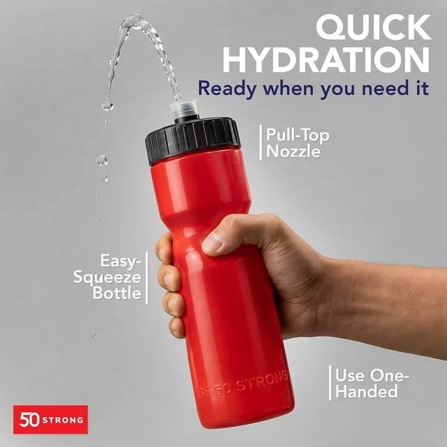 Alt view image 2 of 7 - 50 Strong | Bulk Water Bottles, 24-Pack, 22 oz, Sports Squeeze, Red