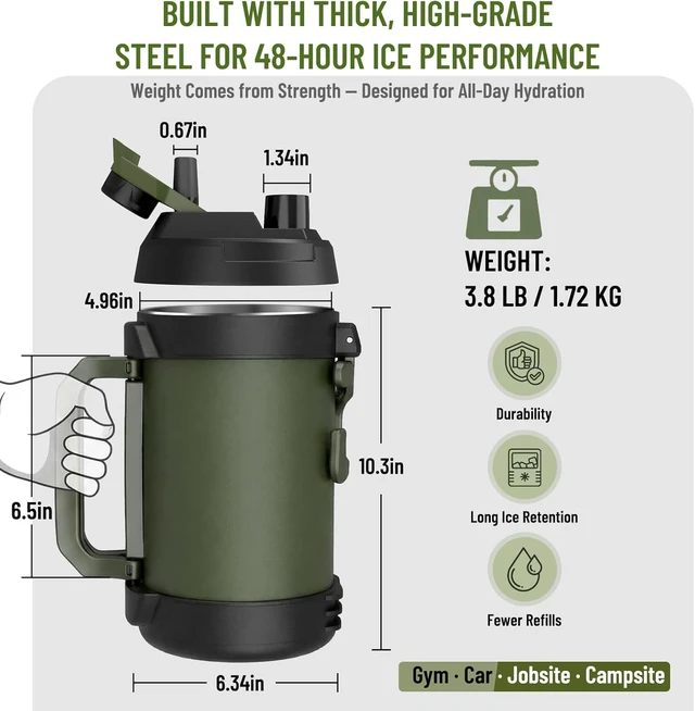 Alt view image 7 of 7 - Hydraful Gallon Water Bottle, 128 oz Large Insulated Stainless Steel Sports Water Jug, Large Triple Wall Vacuum Insulation Water Bottle-Keeps Cold up to 48 Hrs-Sweat Proof, for Gym, Hiking & Camping