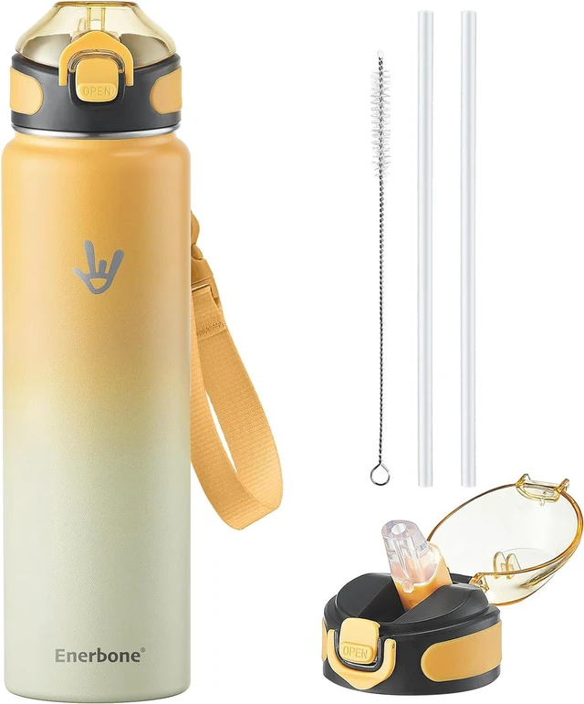 Main image of Enerbone 32 oz Insulated Water Bottle, Stainless Steel Bottle with Carrying Strap, Double-Wall Vacuum Insulation Design, Leakproof Sports Bottle with Straw, Keep Drinks Cold or Hot for Hours
