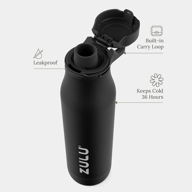Alt view image 2 of 7 - ZULU Ace 24oz Insulated Stainless Steel Water Bottle, Chug Spout, Black
