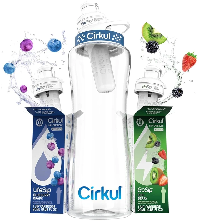 Main image of Cirkul 32oz Clear Plastic Bottle with 2 No Sugar, 0 Cal Flavored Water Sips