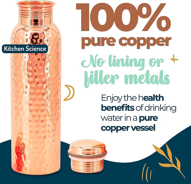 Main image of Kitchen Science- Hammered Copper Water Bottle 34oz/1000ml with Carry Bag Leak-Proof, Heavy Duty, Lab-Tested, Ayurvedic Bottle