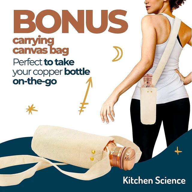 Alt view image 2 of 5 - Kitchen Science- Hammered Copper Water Bottle 34oz/1000ml with Carry Bag Leak-Proof, Heavy Duty, Lab-Tested, Ayurvedic Bottle