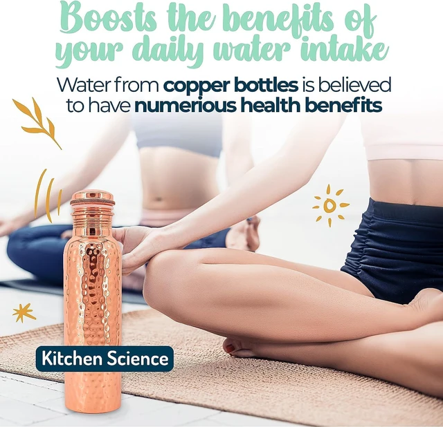 Alt view image 5 of 5 - Kitchen Science- Hammered Copper Water Bottle 34oz/1000ml with Carry Bag Leak-Proof, Heavy Duty, Lab-Tested, Ayurvedic Bottle
