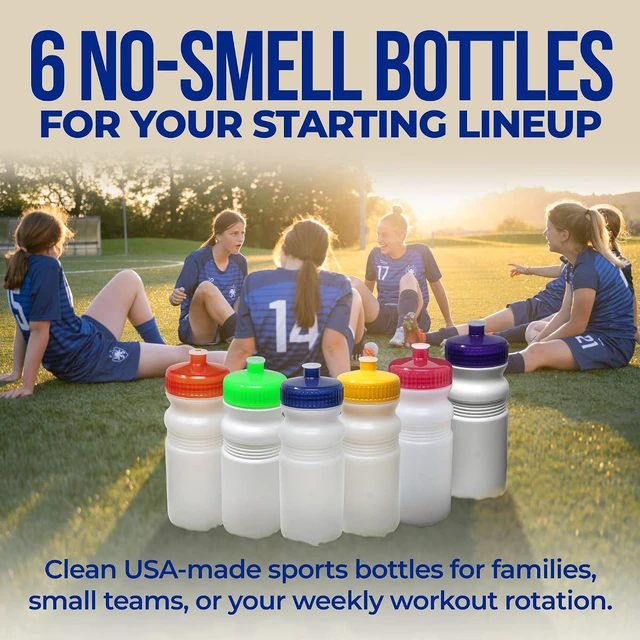 Alt view image 2 of 7 - Rolling Sands USA Made 20 Ounce Sports Water Bottles - 6-Pack BPA-Free Blank Sports Bottles for Small Teams, Adults & Kids - Clear Frost Bottle/Rainbow Lid, No Smell No Taste