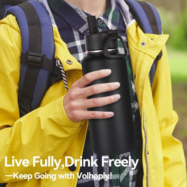 Alt view image 7 of 7 - Volhoply 32oz Insulated Water Bottles Bulk 8 Pack with Straw Lid & Spout Lid,Stainless Steel Sports Water Bottle,Double Wall Vacuum Cups,Leakproof Wide Mouth Metal Flask for Hiking,Camping(Black,8)
