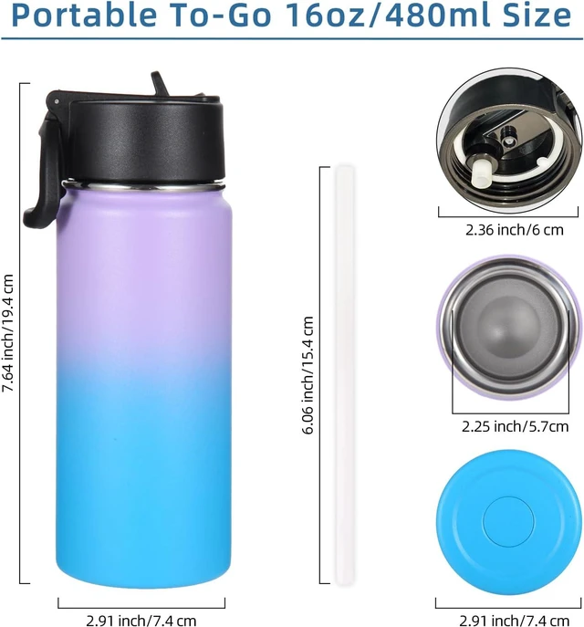 Alt view image 2 of 7 - Volhoply 16 OZ Kids Water Bottle Bulk 4 Pack,Insulated Sports Bottles with Straw Lid,Stainless Steel Bottle with Handle Keep Cold,Double Wall Vacuum Tumbler Cups for School,Girls(Assorted, 4)