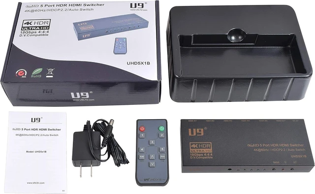 Alt view image 3 of 5 - HDMI Switch 5 Port 5x1 HDMI 2.0 4K@60Hz Switcher Automatic Selector Box 18Gbps 4:4:4 2160P HDCP 2.2 HDR Vision Atmos IR Remote Control HDCP 2.2 U9 ViewHD Model UHD5X1B