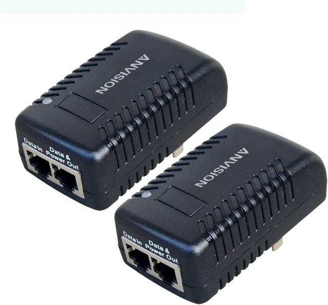 Main image of ANVISION 2-Pack 48V 0.5A PoE Power Adapter Supply Injector Ethernet, IEEE 802.3af Compliant, 10/100Mbps, for IP Voip Phones Cameras AP and More