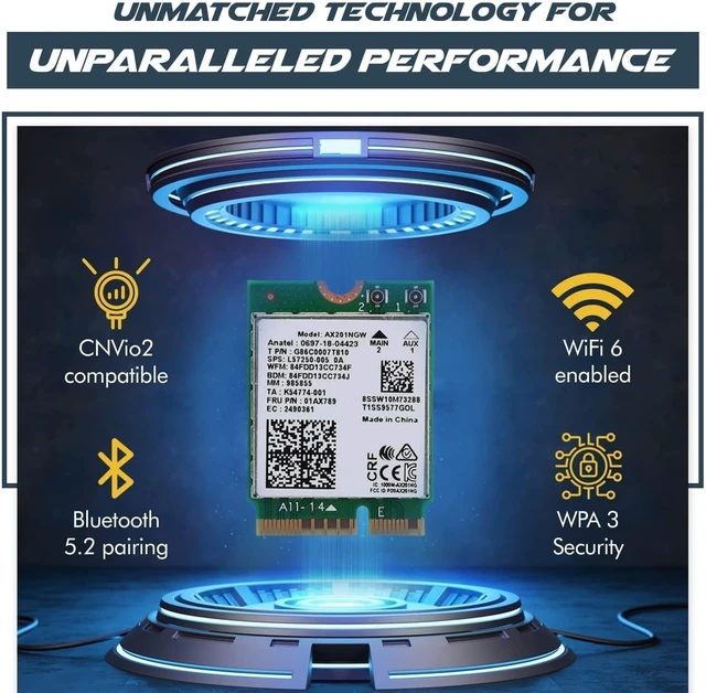 Alt view image 6 of 7 - AX1650i Killer Series WiFi 6 Adapter | Gaming WiFi Adapter | CNVio2 M.2 WiFi Card | 2.4 Gbps WiFi for PC | Bluetooth 5.2 Support | Requires Intel 10th+ Gen CPU