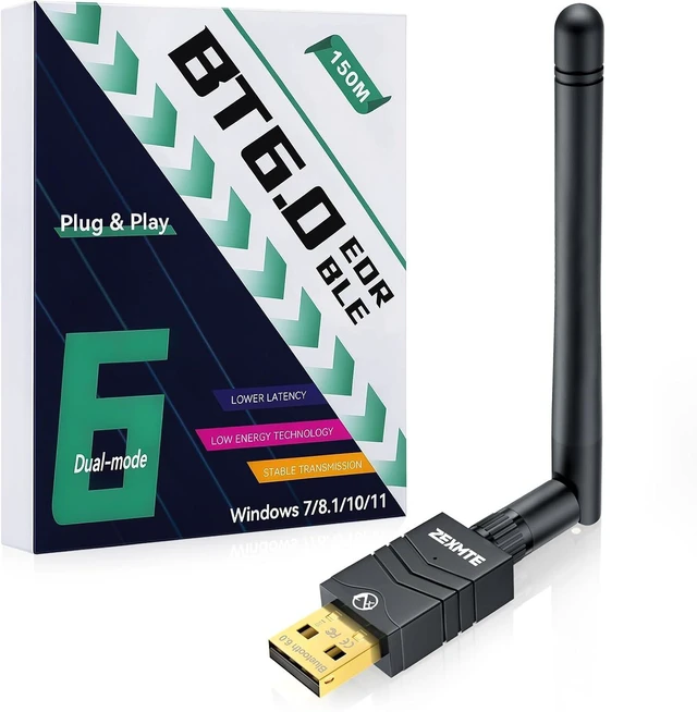 Main image of ZEXMTE 6.0 USB Bluetooth Adapter for PC, Long Range Connection with High Gain Antenna, Wireless Bluetooth Receiver 492FT / 150M, Plug &Play for Windows 11/10/8.1/7