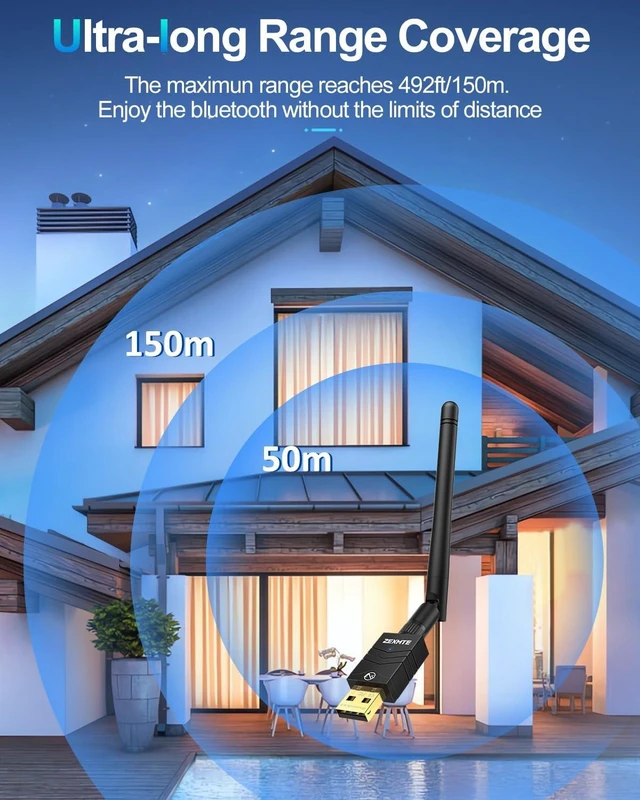 Alt view image 3 of 7 - ZEXMTE 6.0 USB Bluetooth Adapter for PC, Long Range Connection with High Gain Antenna, Wireless Bluetooth Receiver 492FT / 150M, Plug &Play for Windows 11/10/8.1/7