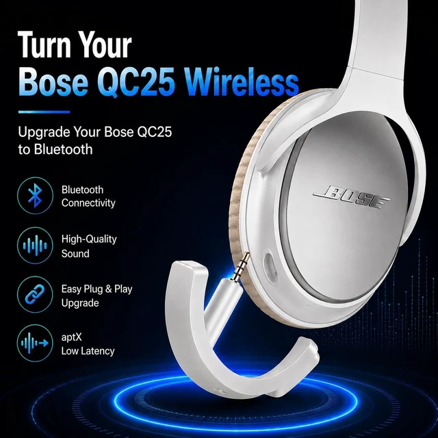 Alt view image 2 of 7 - aptX Wireless Bluetooth Adapter for Bose QuietComfort 25, White