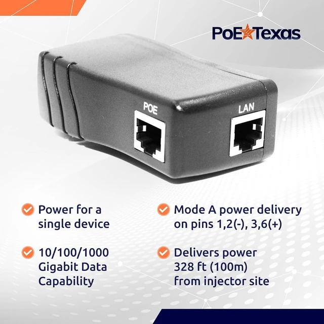 Alt view image 3 of 6 - PoE Texas Single-Port Mode A Passive PoE Injector, 48V 15W