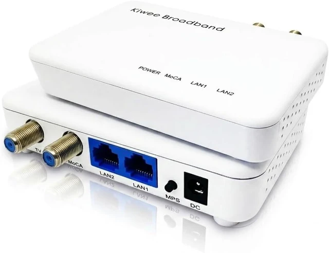 Main image of Kiwee Broadband MoCA 2.5 Adapter with Dual 2.5GbE Ports (2-Pack) | High-Speed Ethernet Over Coaxial | 2.5Gbps Wired LAN for Streaming, Gaming, Mesh WiFi | Includes Coax & Ethernet Cables | KB-M3-02