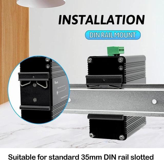 Alt view image 7 of 7 - 10 Port Gigabit Ethernet Unmanaged Switch, Industrial Network Switch with 10 x RJ45 Ports, 10/100/1000 Mbps, Plug & Play, Metal Case, Supports 12-48V DC Input