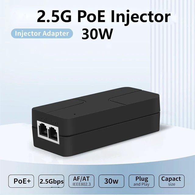 Alt view image 2 of 7 - PoE Injector Up to 30w Power Supply, 2.5 Gigabit PoE Adapter for IP Cameras and VoIP Phones Network Distance Up to 328 ft. PoE Power Supply IEEE 802.3af/at Compliant Desktop UL Certified