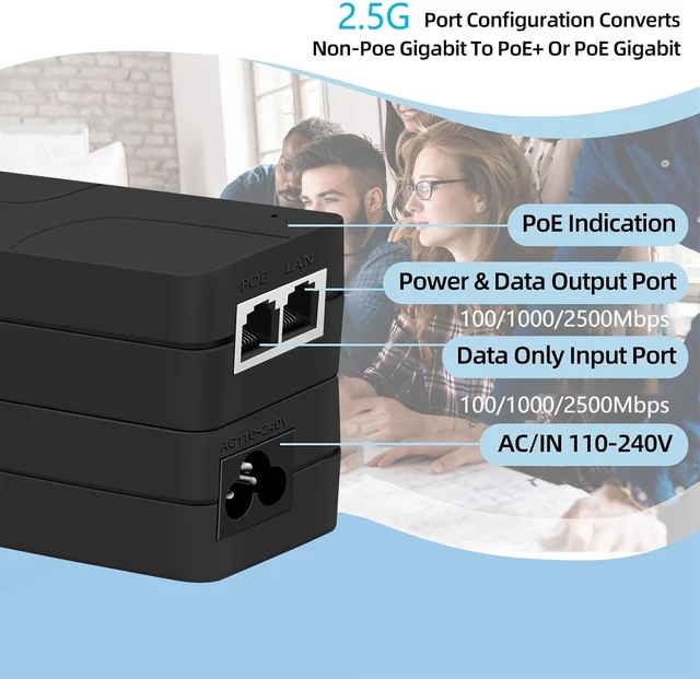 Alt view image 3 of 7 - PoE Injector Up to 30w Power Supply, 2.5 Gigabit PoE Adapter for IP Cameras and VoIP Phones Network Distance Up to 328 ft. PoE Power Supply IEEE 802.3af/at Compliant Desktop UL Certified