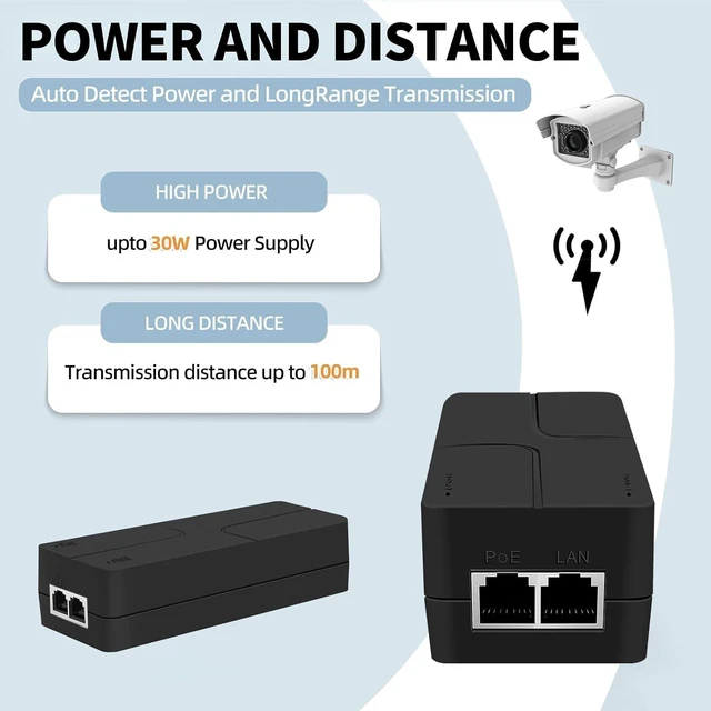 Alt view image 6 of 7 - PoE Injector Up to 30w Power Supply, 2.5 Gigabit PoE Adapter for IP Cameras and VoIP Phones Network Distance Up to 328 ft. PoE Power Supply IEEE 802.3af/at Compliant Desktop UL Certified