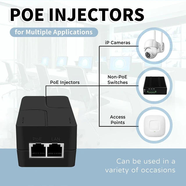 Alt view image 7 of 7 - PoE Injector Up to 30w Power Supply, 2.5 Gigabit PoE Adapter for IP Cameras and VoIP Phones Network Distance Up to 328 ft. PoE Power Supply IEEE 802.3af/at Compliant Desktop UL Certified
