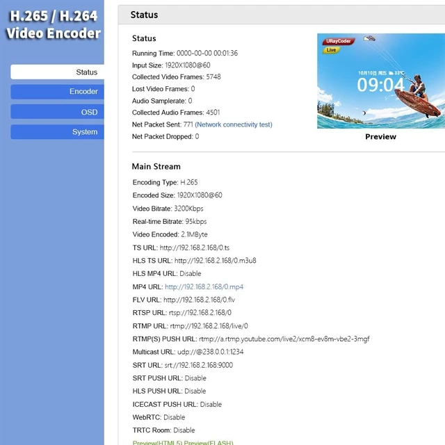 Alt view image 6 of 7 - HEVC H.265 H.264 SD HD 3G SDI to IP Encoder IPTV HD Video Audio Live Streaming Encoder HD-SDI Transmitter with HTTP, RTSP, UDP, SRT, HLS, RTMP, Multicast, Unitcast