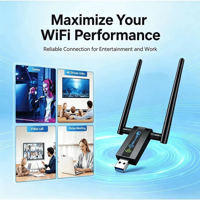 Alt view image 7 of 7 - Wireless USB WiFi Adapter for PC: 1300Mbps 5G/2.4G Dual 5dBi High-gain Antennas WiFi Adapter for Desktop PC, Wireless Network Dongle for Windows11/10/7