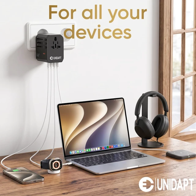 Alt view image 7 of 7 - Unidapt 70W Universal Travel Adapter, USB C PD Fast Charging, Black