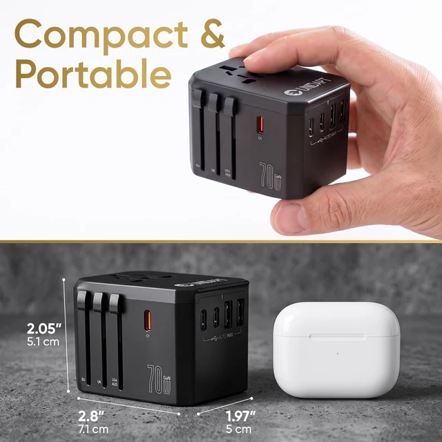 Alt view image 6 of 7 - Unidapt 70W Universal Travel Adapter, USB C PD Fast Charging, Black