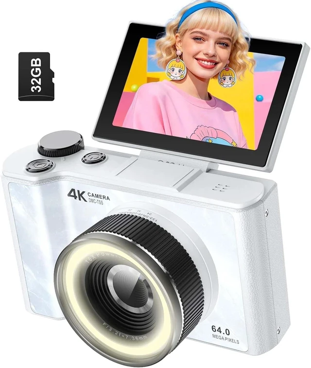 Main image of 4K Digital Camera for Photography Video 64MP Auto-Focus Anti-Shake Vlogging with 32GB SD Card White