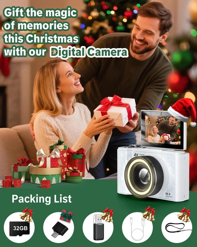 Alt view image 6 of 6 - 4K Digital Camera for Photography Video 64MP Auto-Focus Anti-Shake Vlogging with 32GB SD Card White