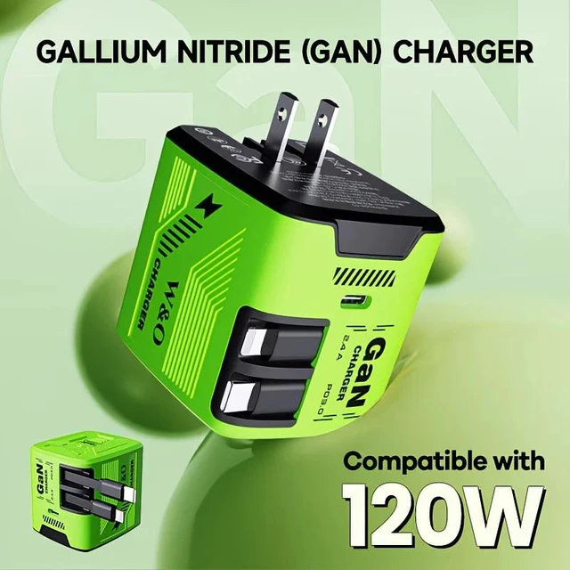 Alt view image 2 of 7 - 120W gan Charger, Super Fast Charger, Retractable Phone Charger Wall Plug