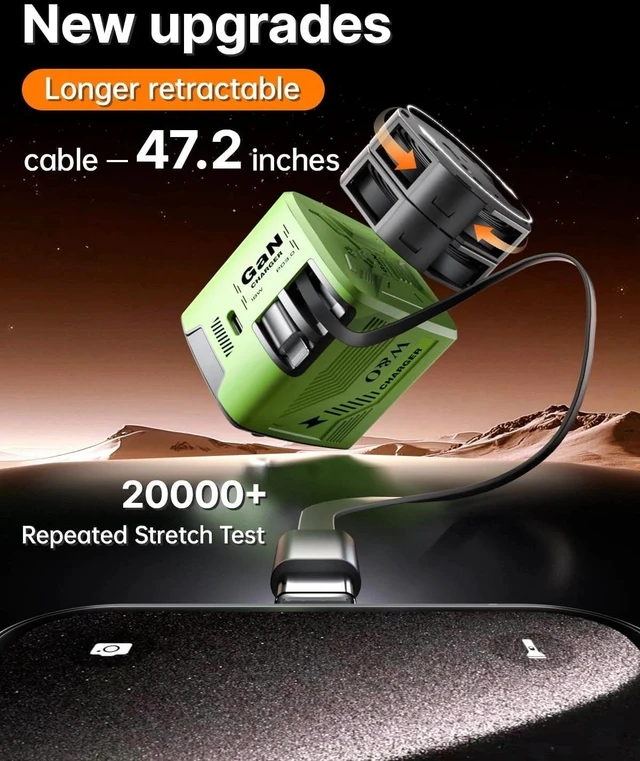 Alt view image 5 of 7 - 120W gan Charger, Super Fast Charger, Retractable Phone Charger Wall Plug