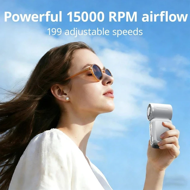 Alt view image 3 of 7 - Portable Handheld Turbo Fan, 5 Gear Wind, Battery Operated, 15 Working Hours White