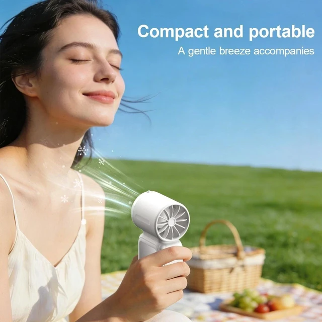 Alt view image 2 of 7 - Portable Handheld Turbo Fan, 5 Gear Wind, Battery Operated, 15 Working Hours White