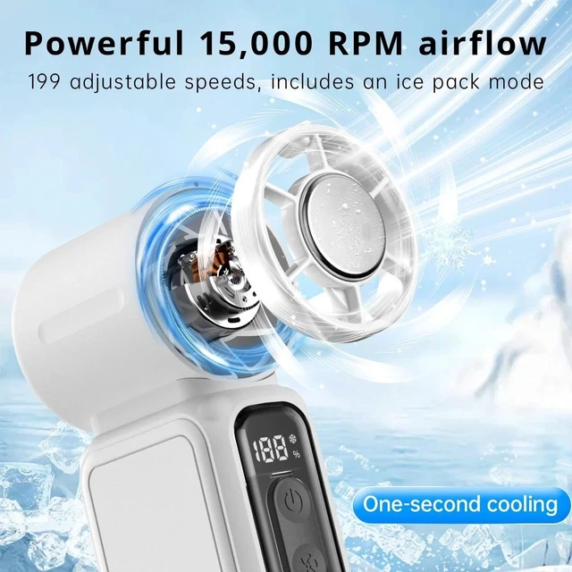 Alt view image 6 of 7 - Portable Handheld Turbo Fan, 5 Gear Wind, Battery Operated, 15 Working Hours White